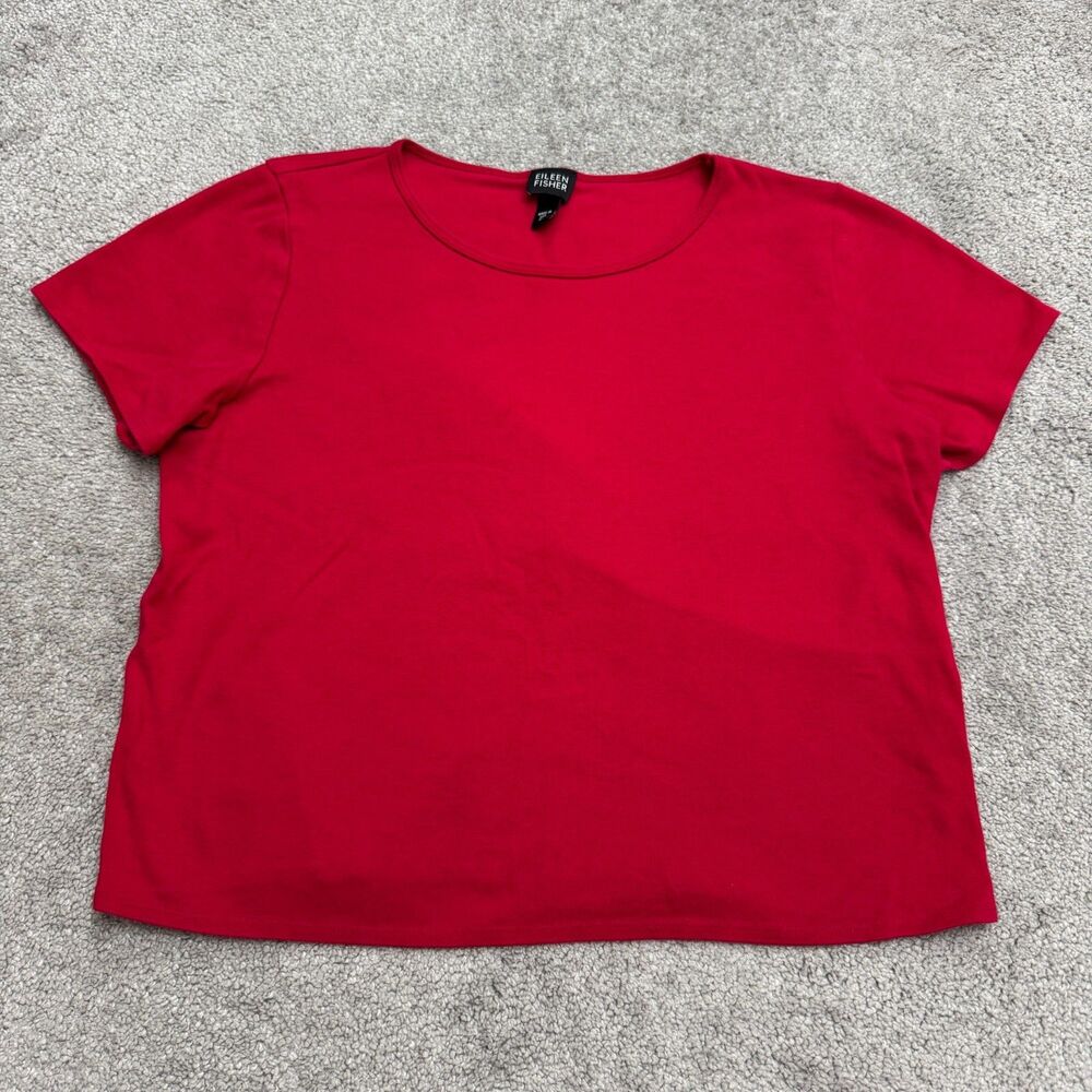 Eileen Fisher Cotton Scoop Neck Short Sleeve Boxy T Shirt Womens Medium Hot Pink